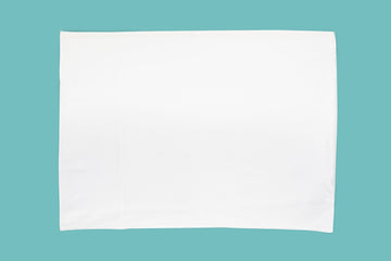 Ameline Ava Pearly White lustrious 100% Mulberry Silk Envelope Pillowcase, against blue background